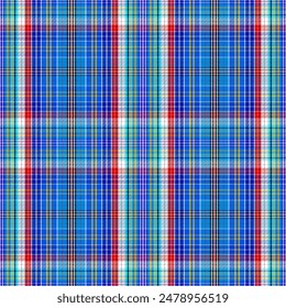 Tartan plaid pattern. Seamless check plaid in blue, red, and yellow for flannel shirt, bag, underwear, pyjamas, or other modern textile printEPS 10.