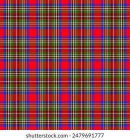 Tartan plaid pattern. Seamless check plaid in blue, red, and yellow for flannel shirt, bag, underwear, pyjamas, or other modern textile print,EPS 10.