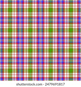 Tartan plaid pattern. Seamless check plaid in blue, red, and yellow for flannel shirt, bag, underwear, pyjamas, or other modern textile print,EPS 10.