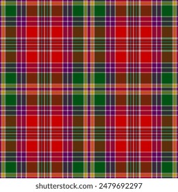 Tartan plaid pattern. Seamless check plaid in blue, red, and yellow for flannel shirt, bag, underwear, pyjamas, or other modern textile print,EPS 10.