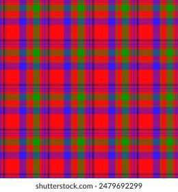 Tartan plaid pattern. Seamless check plaid in blue, red, and yellow for flannel shirt, bag, underwear, pyjamas, or other modern textile print,EPS 10.