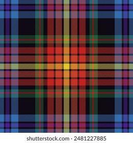 Tartan plaid pattern. Seamless check plaid in blue, red, and yellow for flannel shirt, bag, underwear, pyjamas, or other modern textile print,EPS 10.