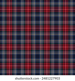 Tartan plaid pattern. Seamless check plaid in blue, red, and yellow for flannel shirt, bag, underwear, pyjamas, or other modern textile print,EPS 10.