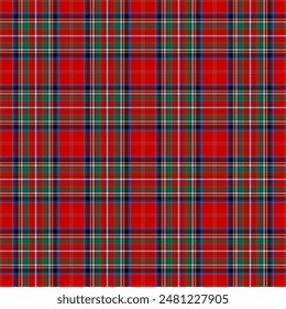 Tartan plaid pattern. Seamless check plaid in blue, red, and yellow for flannel shirt, bag, underwear, pyjamas, or other modern textile print,EPS 10.