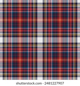 Tartan plaid pattern. Seamless check plaid in blue, red, and yellow for flannel shirt, bag, underwear, pyjamas, or other modern textile print,EPS 10.