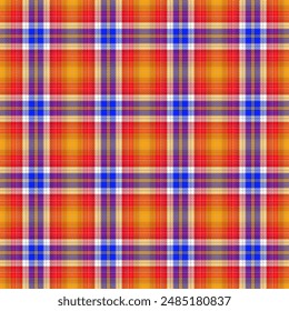 Tartan plaid pattern. Seamless check plaid in blue, red, and yellow for flannel shirt, bag, underwear, pyjamas, or other modern textile print,EPS 10.