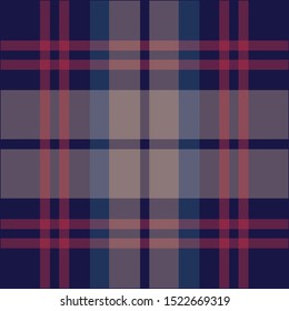 Tartan plaid pattern. Seamless multicolored dark check plaid in blue, red, and beige for poncho, blanket, throw, or other modern textile design