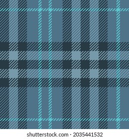 Tartan plaid pattern seamless vector background. Multicoloured dark check plaid in blue colours for flannel shirt, blanket, throw, or other modern textile design. Herringbone woven texture.