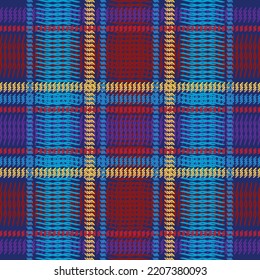 Patrón de plaid de tartán fondo vectorial sin fisuras. Mancha transparente multicolor oscura en azul, rojo y amarillo para la camisa, la manta, el lanzamiento u otro diseño textil moderno. Textura de hueso de arenque.