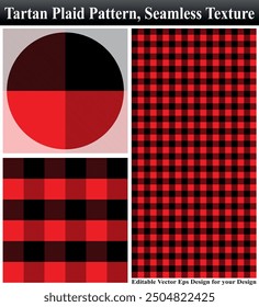 Tartan, plaid pattern, Seamless vector illustration, Seamless plaid, Textured seamless tartan plaid, Textured tartan plaid, Seamless vector pattern, Cloth Pattern Vector Texture, Red Black Cloth.