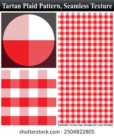Tartán, patrón de cuadros, Ilustración vectorial sin costuras, tela escocesa sin costuras, tela escocesa de tartán sin costuras con textura, tela escocesa de tartán con textura, patrón de Vector sin costuras, patrón de tela textura de Vector, tela blanca roja.