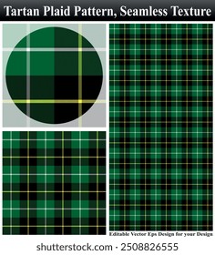 Tartan, plaid pattern, Seamless vector illustration, Seamless plaid, Textured seamless tartan plaid, Textured tartan plaid, Seamless vector pattern, Cloth Pattern Vector Texture, Black Green Cloth.