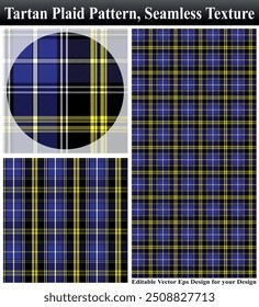 Tartan, padrão xadrez, ilustração de vetor sem emenda, xadrez sem emenda, xadrez de tartã sem emenda texturizado, xadrez de tartã texturizado, padrão de vetor sem emenda, Textura de vetor de padrão de pano, pano azul e preto.