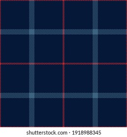 Tartan plaid pattern tattersall in blue and red. Modern herringbone textured autumn winter fashion check plaid graphic art for flannel shirt, skirt, jacket, blanket, other windowpane textile print.