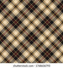 Tartan plaid pattern texture in gold, black, red. Seamless herringbone check plaid illustration for skirt, bag, packaging, wrapping, or other modern autumn winter textiles.