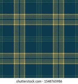Tartan plaid pattern vector background. Seamless dark blue, green, and gold check plaid graphic for scarf, flannel shirt, blanket, throw, upholstery, or other modern autumn or winter fabric design.