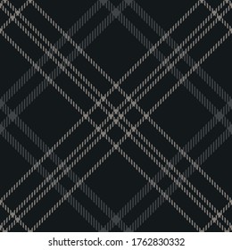 Tartan plaid pattern vector in dark grey. Seamless check plaid for flannel shirt, skirt, or other modern autumn winter textile design.