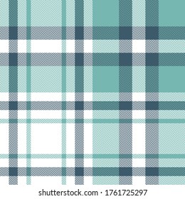 Tartan Plaid Pattern Vector In Turquoise And White. Seamless Herringbone Check Plaid For Tablecloth, Blanket, Throw, Duvet Cover, Or Other Modern Spring, Summer, Autumn Fabric Design.