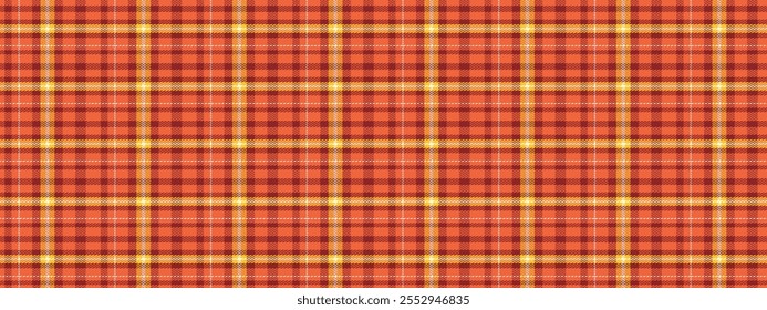 Patrón de cuadros de tartán para el invierno en naranja, rojo oscuro, amarillo y blanco. Fondo de Vector gráfico a cuadros simple texturizado en espiga sin costuras para camisa de franela u otro diseño de tela de moda moderna.