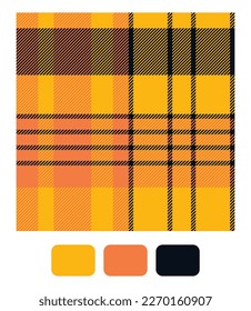 Tartan plaid pattern in yellow and black. Seamless textured bright tartan vector for fashion textiles, wallpaper, banner, packaging.