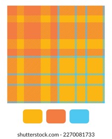 Tartan plaid pattern in yellow and blue. Seamless textured bright tartan vector for fashion textiles, wallpaper, banner, packaging.