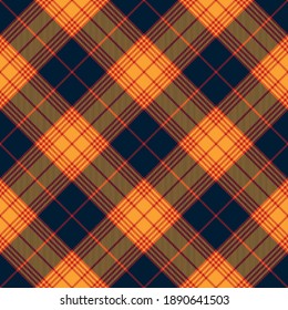 Tartan plaid pattern in yellow orange, red, blue. Seamless tartan check plaid textured graphic for tablecloth, dress, blanket, or other modern autumn winter fashion textile print.