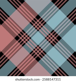 tartan plaid patterns featuring classic checkered designs in black, muted pink, and blue tones. Ideal for textile prints, digital backgrounds, scrapbooking, and fashion design.