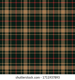 Tartan plaid red line fabric texture dark green background seamless pattern ,Scottish cage 