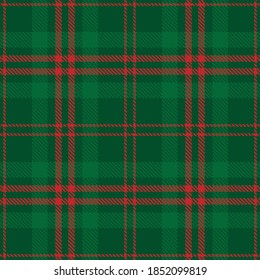 Tartan plaid red line fabric texture green background seamless pattern ,Scottish cage,New year Christmas Decoration ,Vector illustration