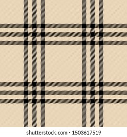 Tartan plaid. Scottish pattern in beige and black cage. Scottish cage. Traditional Scottish checkered background. Seamless fabric texture. Vector illustration