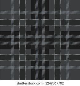 Tartan plaid. Scottish pattern in black and gray cage. Traditional scottish checkered background. Seamless fabric texture. Vector illustration