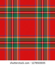 Tartan plaid. Scottish pattern in black, red and green cage. Checkered plaid in Christmas colors. Scottish cage. Abstract pattern. Checkered background. Seamless fabric texture. Vector illustration