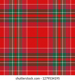 Tartan plaid. Scottish pattern in black, red and green cage. Checkered plaid in Christmas colors. Scottish cage. Abstract pattern. Checkered background. Seamless fabric texture. Vector illustration