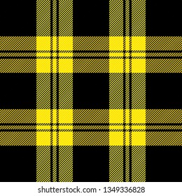 Tartan plaid. Scottish pattern in black and yellow cage. Scottish cage. Traditional Scottish checkered background. Seamless fabric texture. Vector illustration