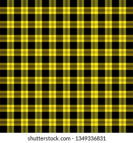 Tartan brincou. Padrão escocês em gaiola preta e amarela. Gaiola Escocesa. Tradicional escocês xadrez fundo. Textura de tecido sem costura. Ilustração vetorial