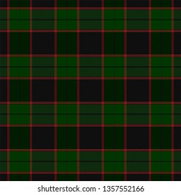 Tartan plaid. Scottish pattern in black, green and red cage. Scottish cage. Traditional Scottish checkered background. Fabric texture. Vector illustration