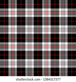 Tartan plaid. Scottish pattern in black, white and red cage. Scottish cage. Traditional Scottish checkered background. Seamless fabric texture. Vector illustration