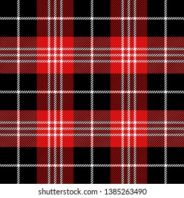 Tartan plaid. Scottish pattern in black, white and red cage. Scottish cage. Traditional Scottish checkered background. Seamless fabric texture. Vector illustration