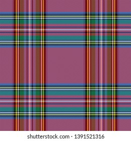 Tartan plaid. Scottish pattern in black, green and purpure cage. Scottish cage. Traditional Scottish checkered background. Seamless fabric texture. Vector illustration