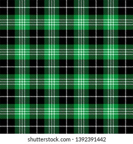 Tartan plaid. Scottish pattern in black, white and green cage. Scottish cage. Traditional Scottish checkered background. Seamless fabric texture. Vector illustration