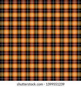 Tartan plaid. Scottish pattern in black and orange cage. Scottish cage. Traditional Scottish checkered background. Seamless fabric texture. Vector illustration