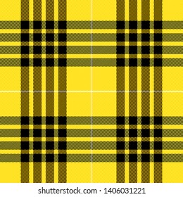 Tartan plaid. Scottish pattern in black and yellow cage. Scottish cage. Traditional Scottish checkered background. Seamless fabric texture. Vector illustration