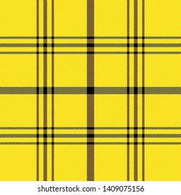 Tartan plaid. Scottish pattern in black and yellow cage. Scottish cage. Traditional Scottish checkered background. Seamless fabric texture. Vector illustration