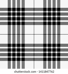 Tartan plaid. Scottish pattern in black and white cage. Scottish cage. Traditional Scottish checkered background. Seamless fabric texture. Vector illustration