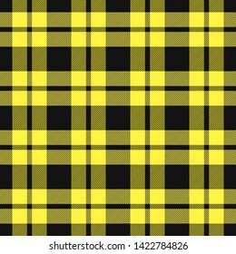 Tartan plaid. Scottish pattern in black and yellow cage. Scottish cage. Traditional Scottish checkered background. Seamless fabric texture. Vector illustration