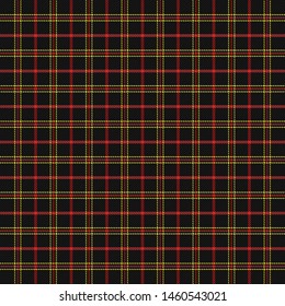 Tartan plaid. Scottish pattern in black, yellow and white cage. Scottish cage. Traditional Scottish checkered background. Seamless fabric texture. Vector illustration