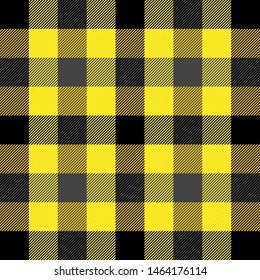 Tartan plaid. Scottish pattern in black, yellow and white cage. Scottish cage. Traditional Scottish checkered background. Seamless fabric texture. Vector illustration