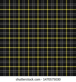 Tartan plaid. Scottish pattern in black, yellow and white cage. Scottish cage. Traditional Scottish checkered background. Seamless fabric texture. Vector illustration