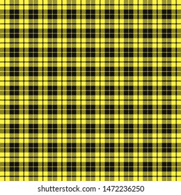Tartan plaid. Scottish pattern in black, yellow and white cage. Scottish cage. Traditional Scottish checkered background. Seamless fabric texture. Vector illustration