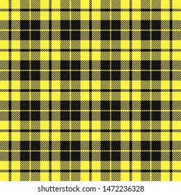 Tartan plaid. Scottish pattern in black, yellow and white cage. Scottish cage. Traditional Scottish checkered background. Seamless fabric texture. Vector illustration
